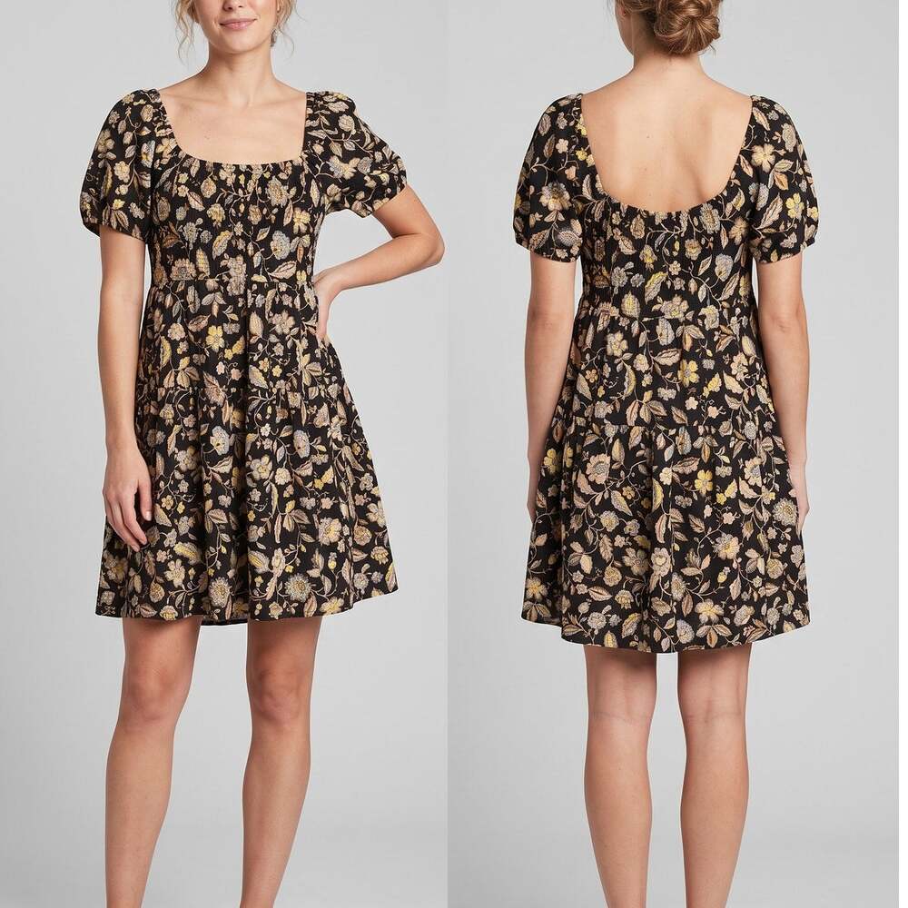 Old Navy Medium NEW NWT Mini Floral Swing Dress Short Puff Sleeves